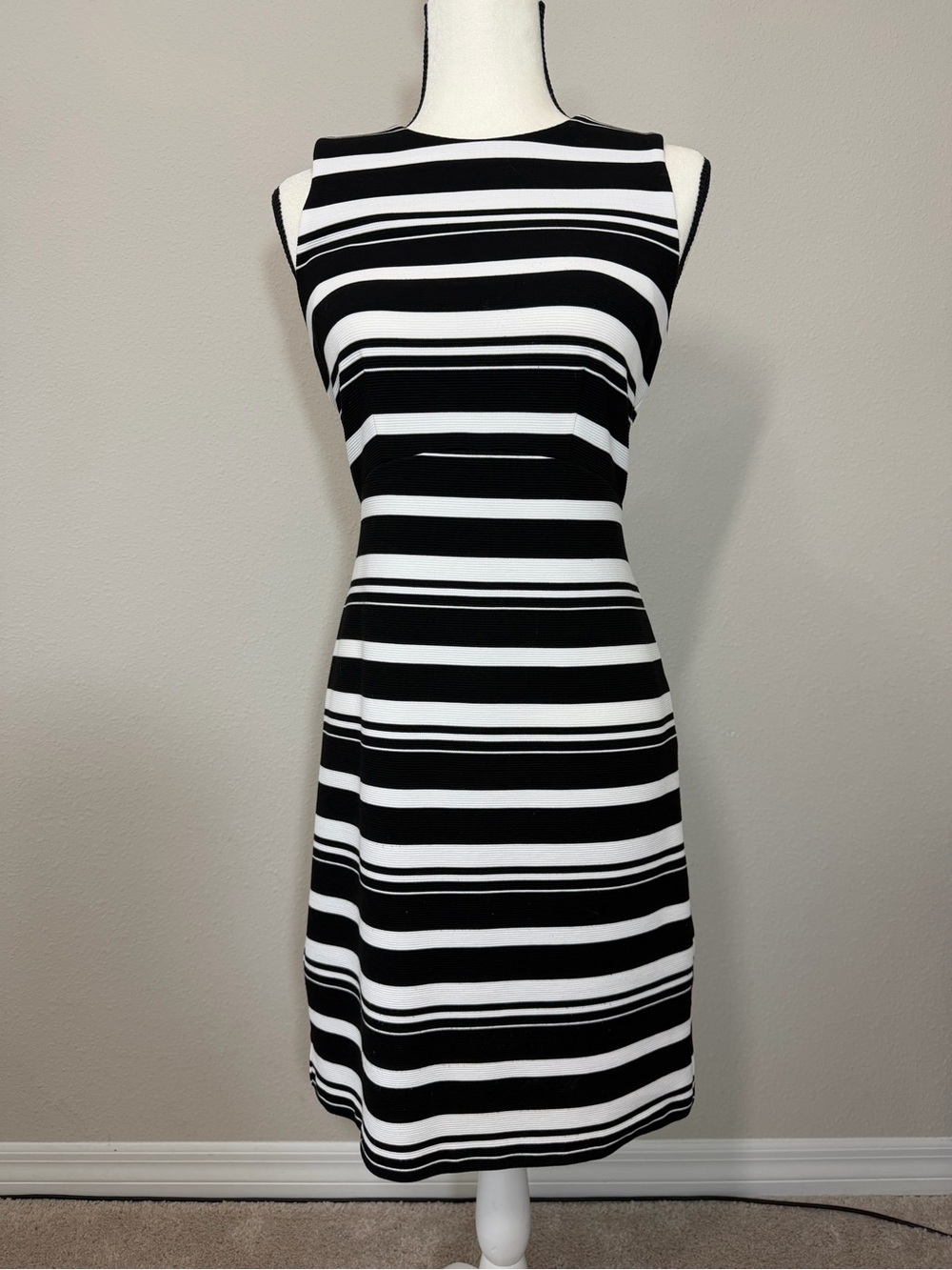 Ann Taylor Factory Black and White Striped Sheath Dress